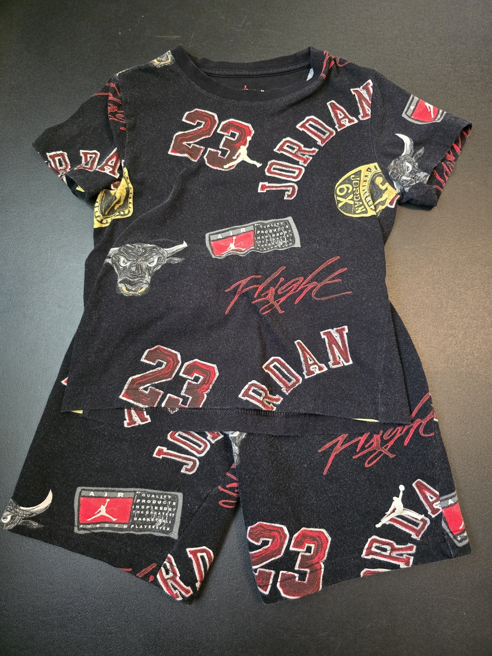 Jordan Kids' Black Tee & Shorts Set with Red and White Graphics